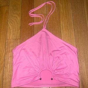 Blue blush- Pink crop top with neck tie size small, new with tags